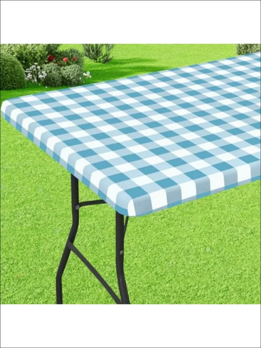 Buffalo Plaid Picnic Tablecloth 8 Foot Elastic Fitted Vinyl Flannel Backed